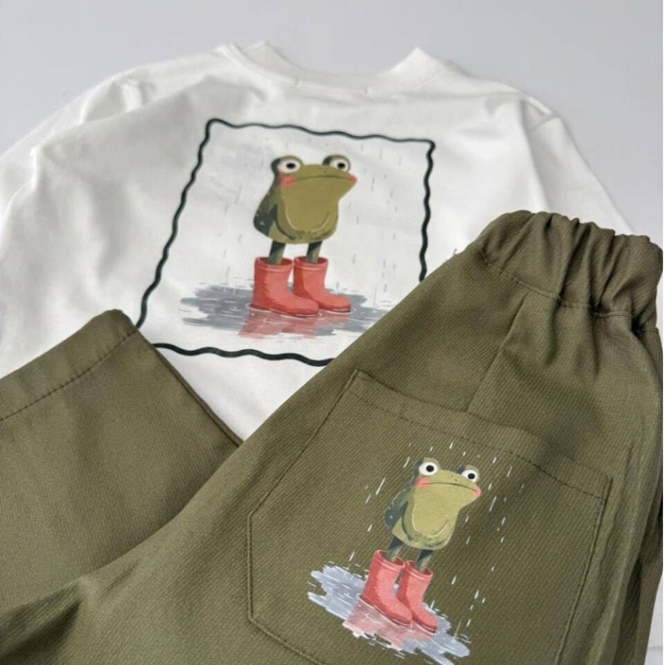 Kurbağa Baskılı Unisex Gabardin Pantolonlu Takım
