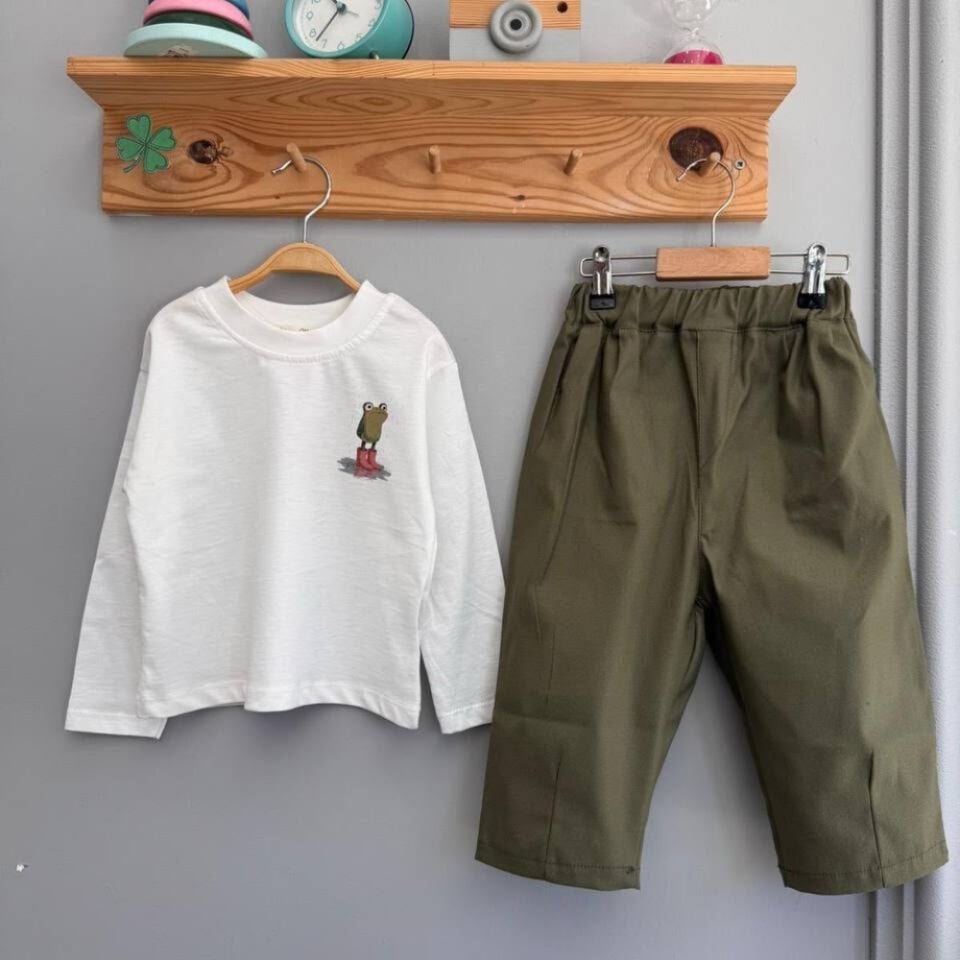 Kurbağa Baskılı Unisex Gabardin Pantolonlu Takım