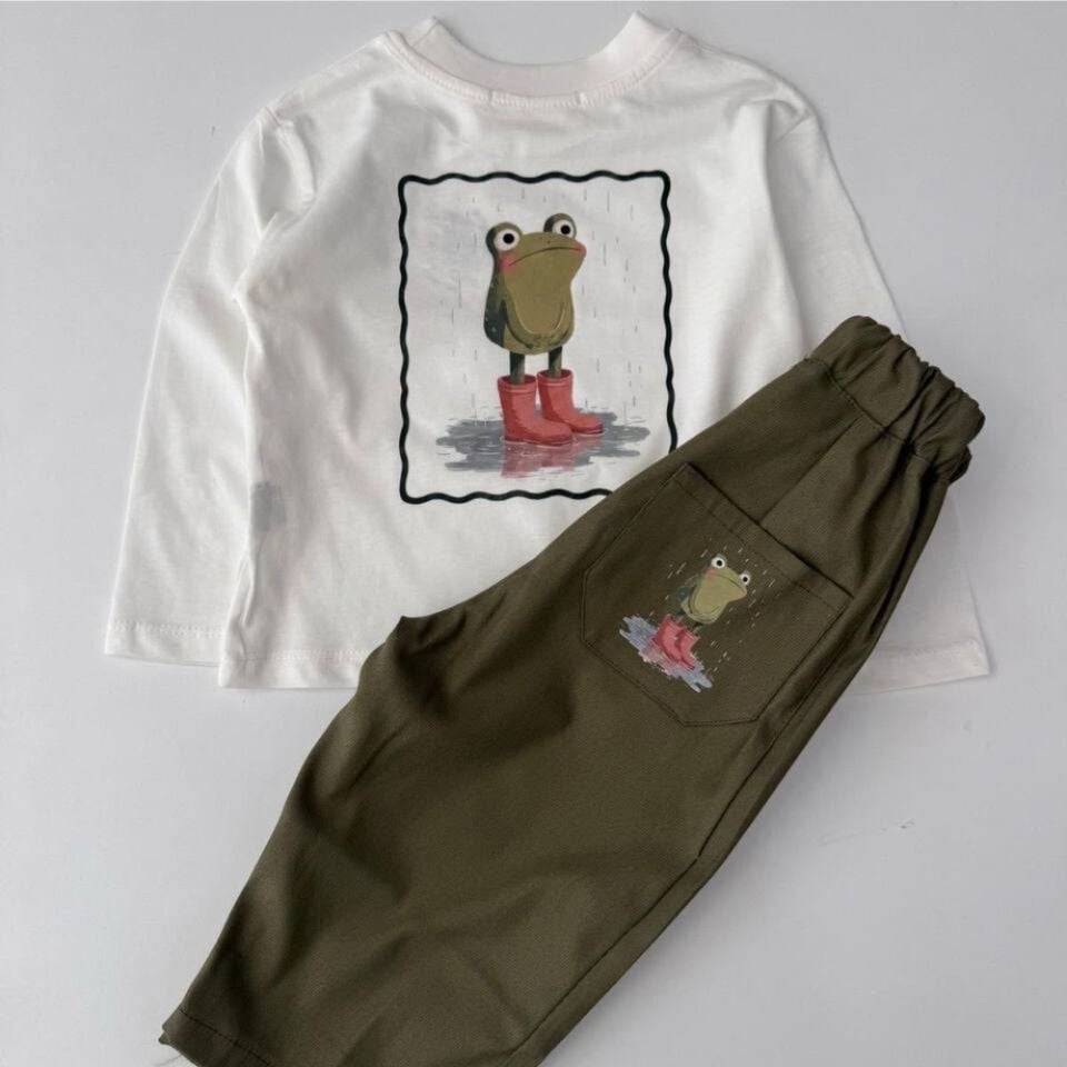 Kurbağa Baskılı Unisex Gabardin Pantolonlu Takım