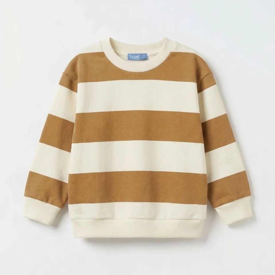 Krem-Kahve Çizgili Sweatshirt