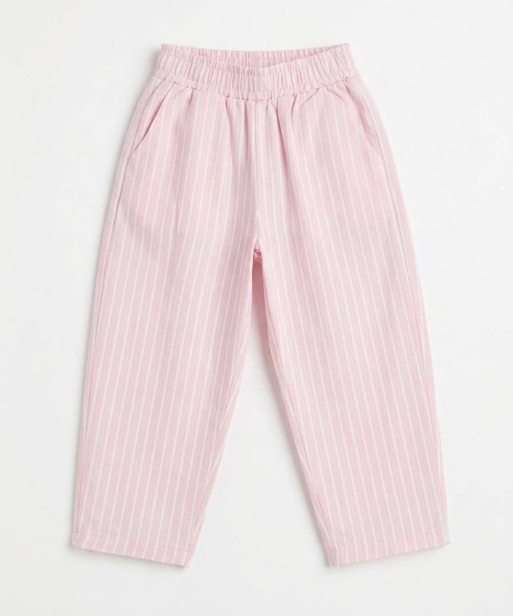 Çizgili Balloon Dokuma Pantolon (Pembe)