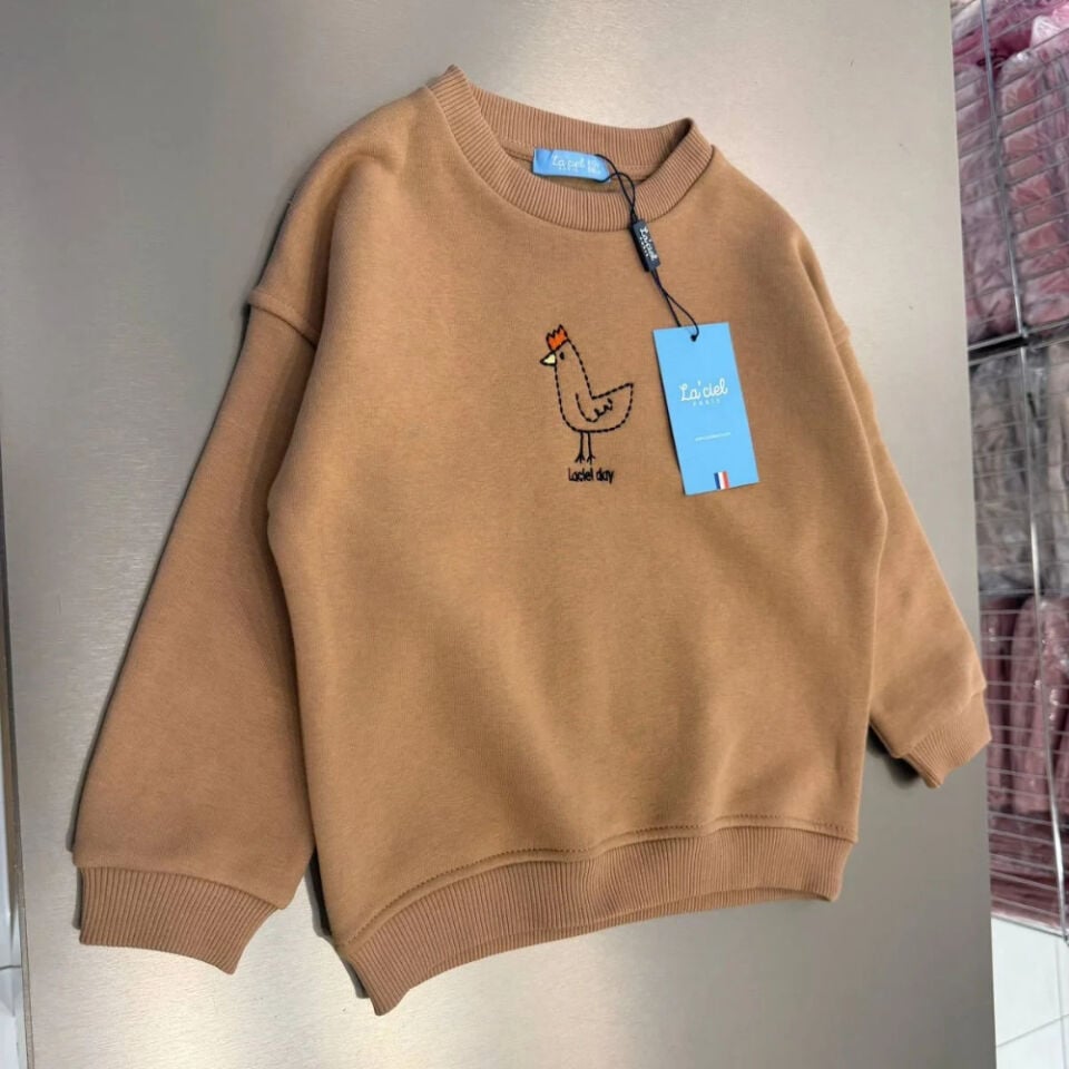 Tavuk Nakışlı Kahverengi Sweatshirt