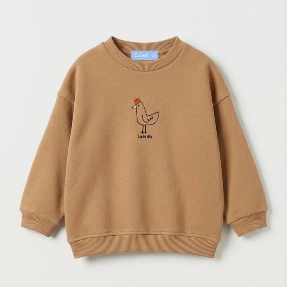 Tavuk Nakışlı Kahverengi Sweatshirt