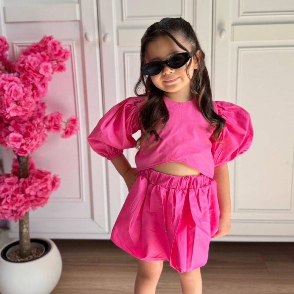 Pembe Poplin Balon Etekli Takım
