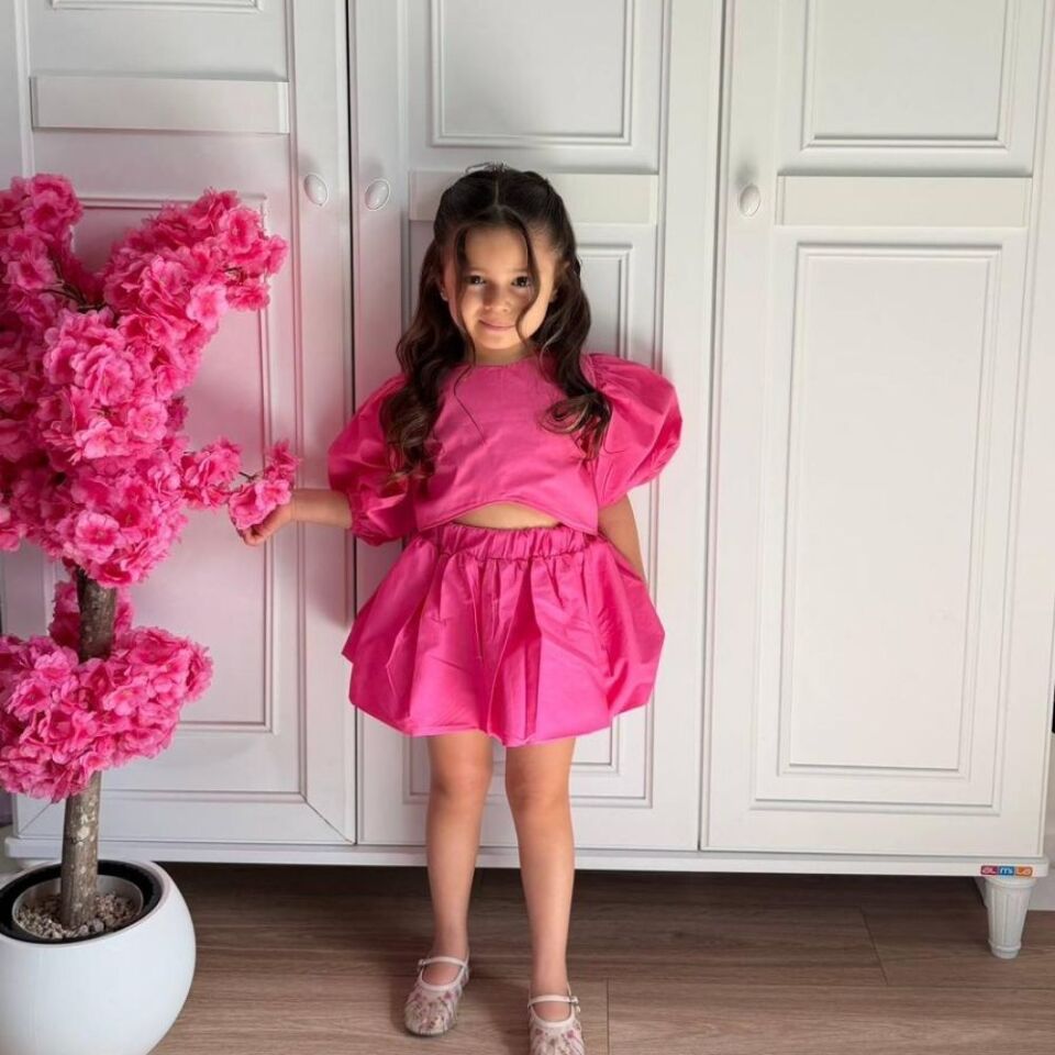Pembe Poplin Balon Etekli Takım