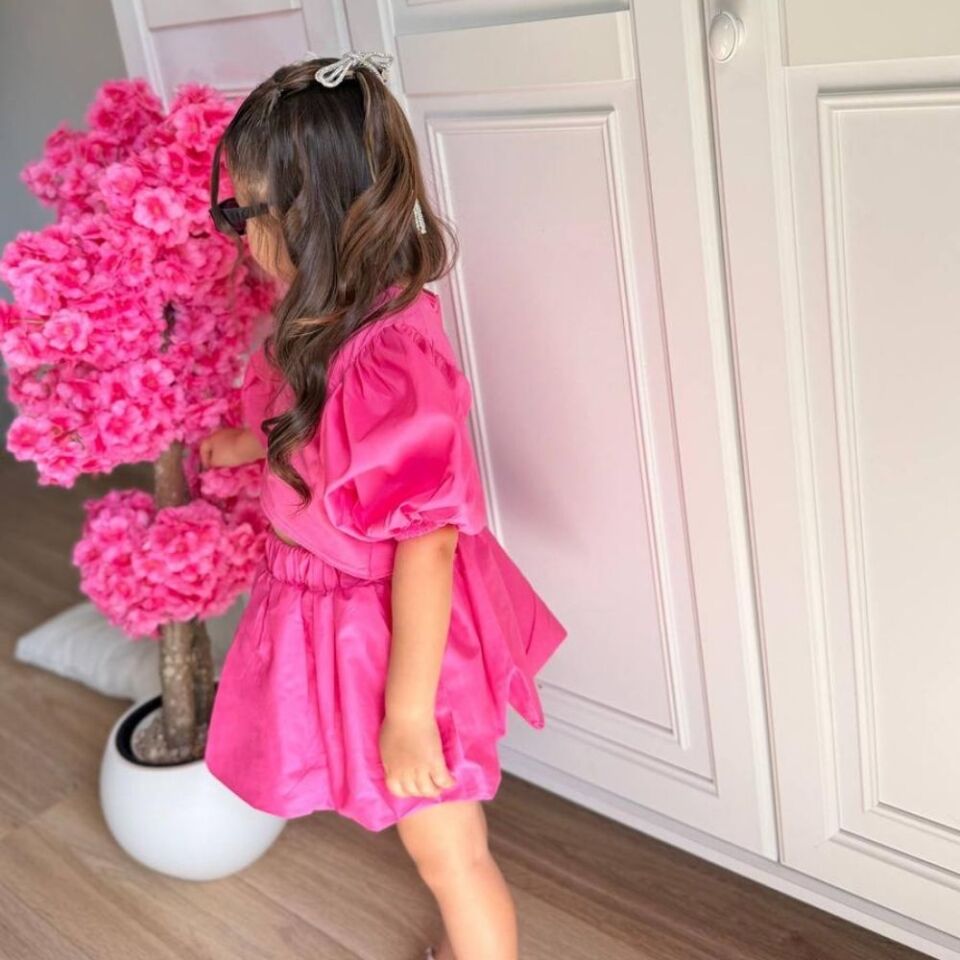 Pembe Poplin Balon Etekli Takım