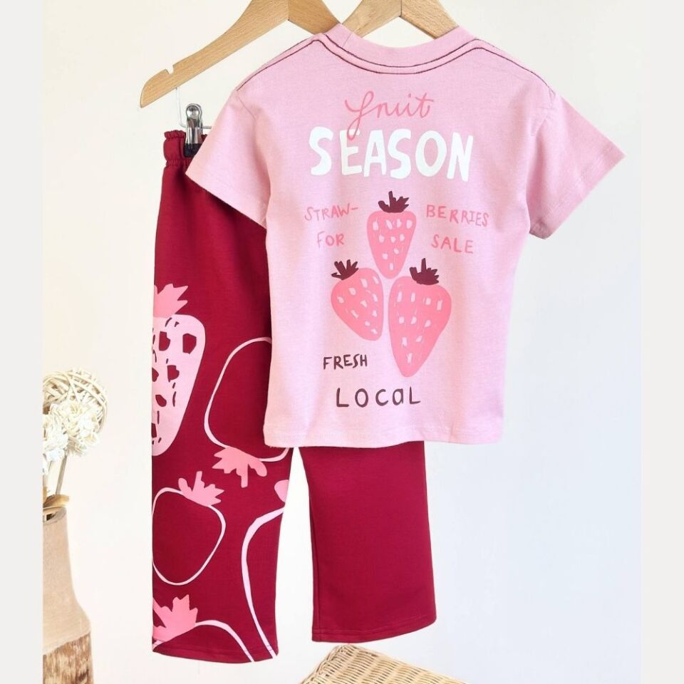 Çilekli Bordo Pembe Eşofman Takım