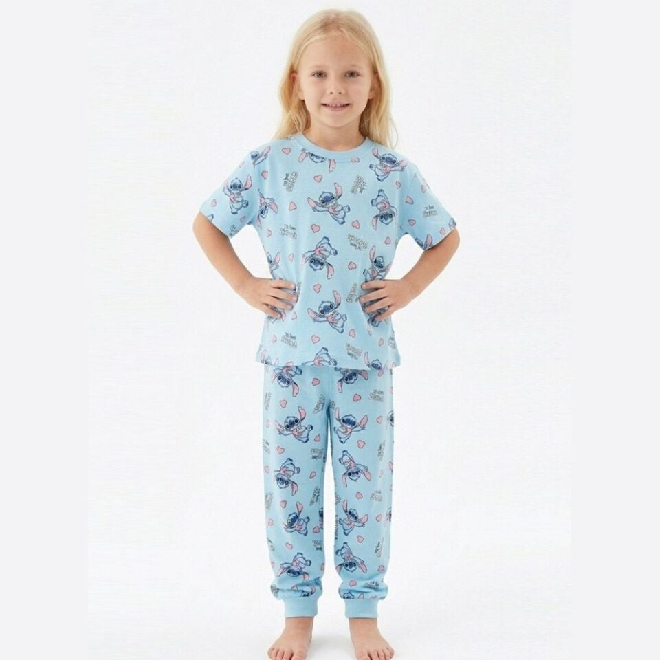 Stitch Desen Pijama Takımı (Mavi)