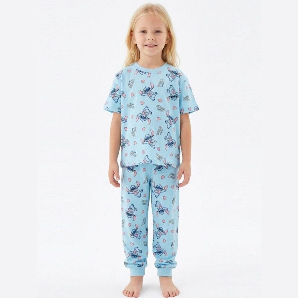 Stitch Desen Pijama Takımı (Mavi)