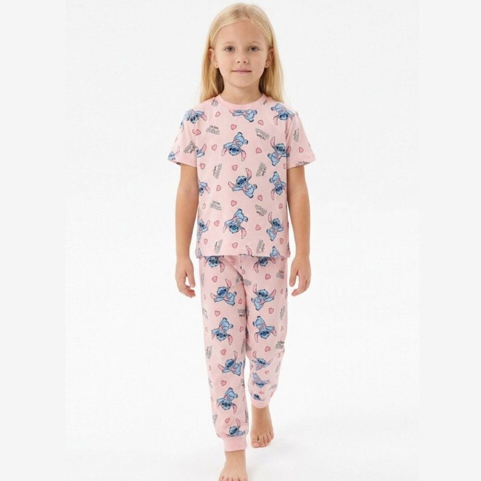 Stitch Desen Pijama Takımı (Pembe)
