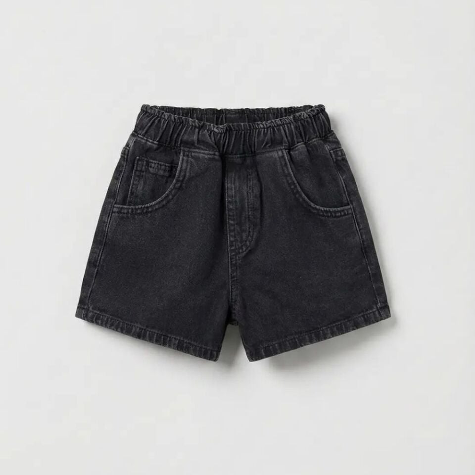 Unisex Balloon Denim Şort (Siyah)