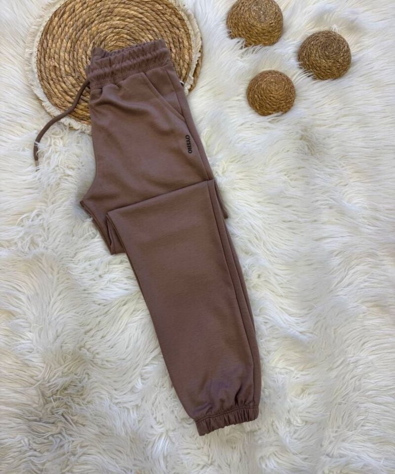 Büzgülü Paça Modal Kumaş Eşofman Altı (Kahverengi)