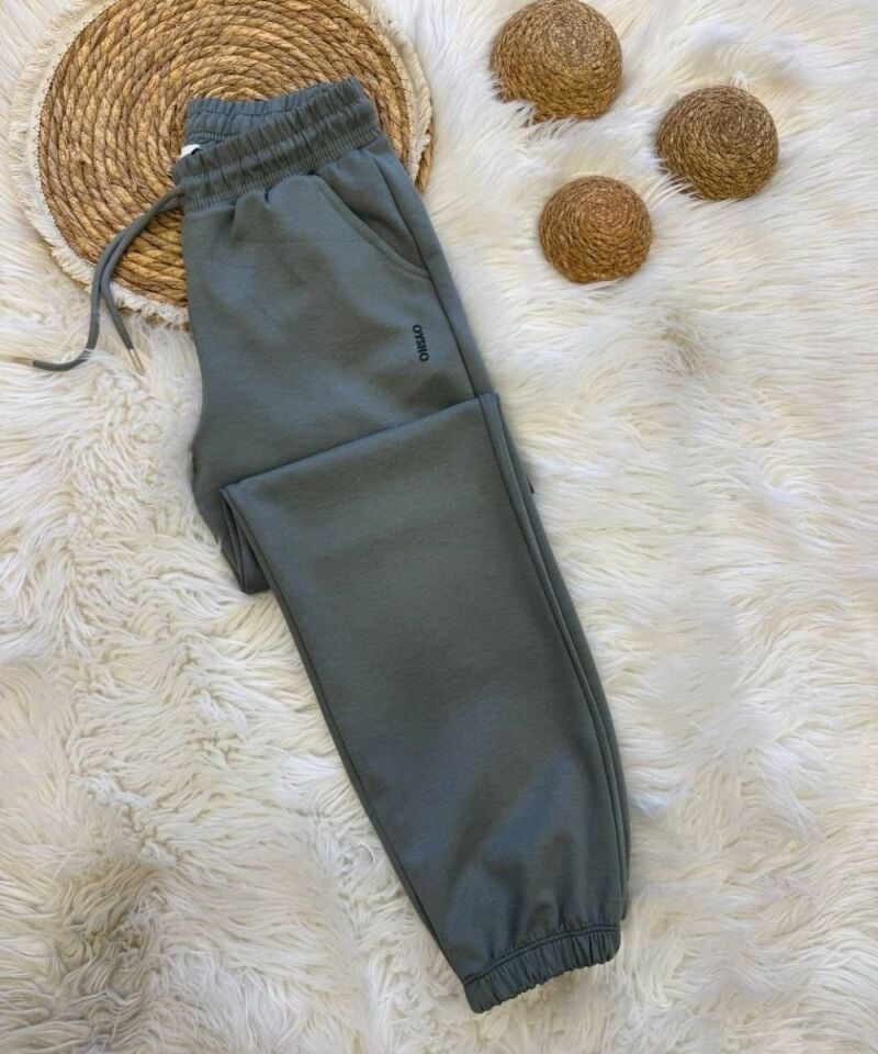 Büzgülü Paça Modal Kumaş Eşofman Altı (Yeşil)