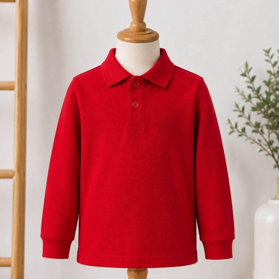 Polo Yaka Uzun Kollu T-Shirt (Kırmızı)