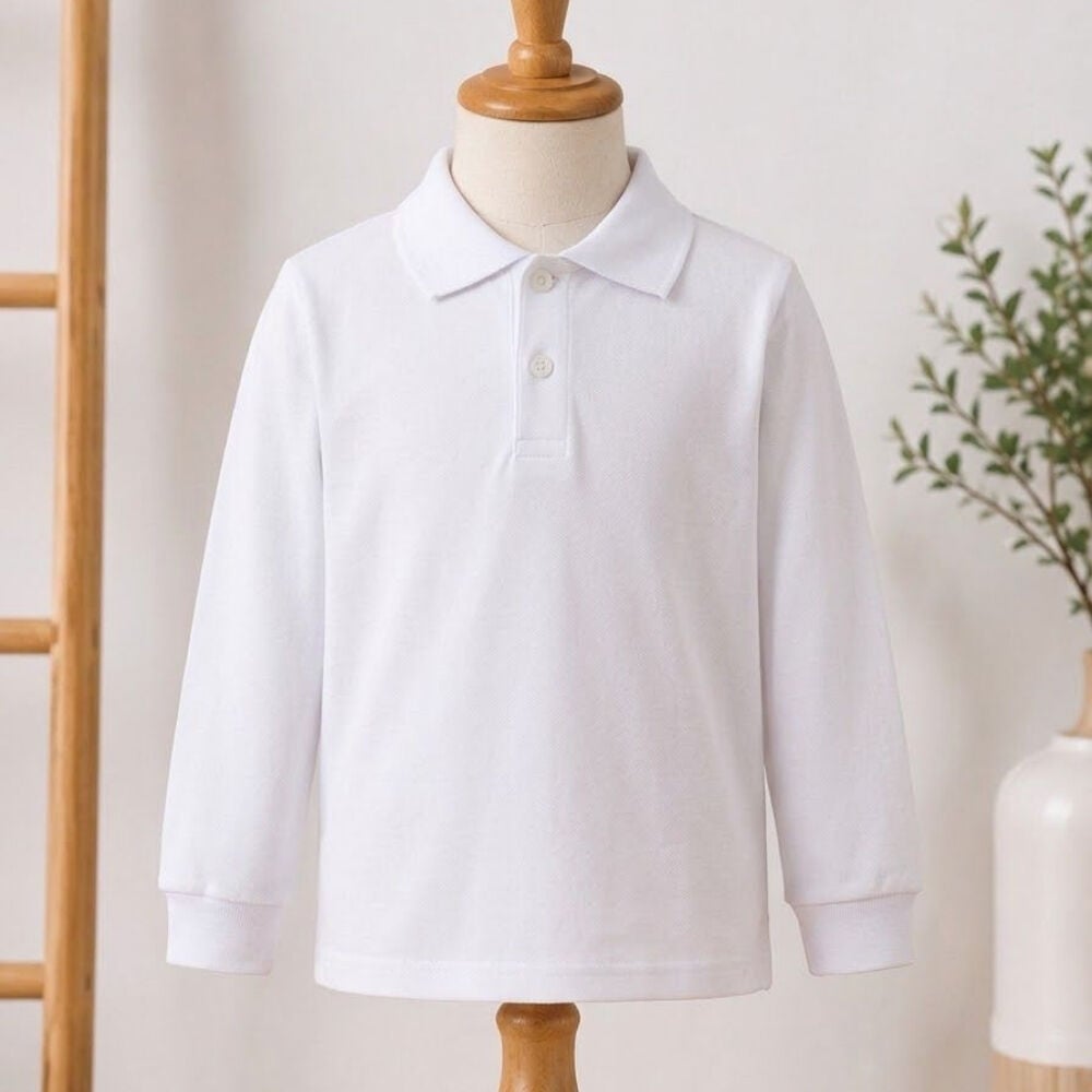 Polo Yaka Uzun Kollu T-Shirt (Beyaz)