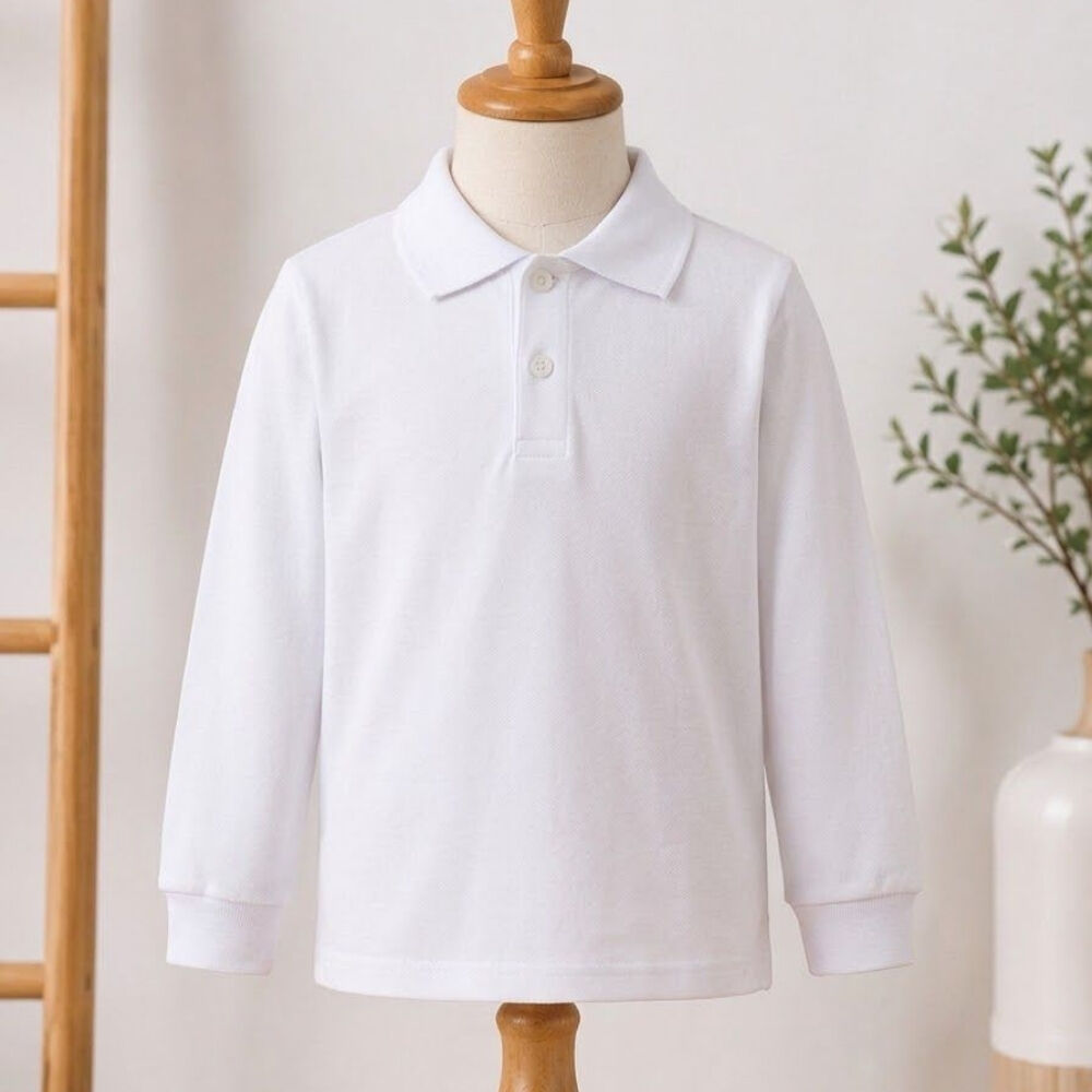 Polo Yaka Uzun Kollu T-Shirt (Beyaz)