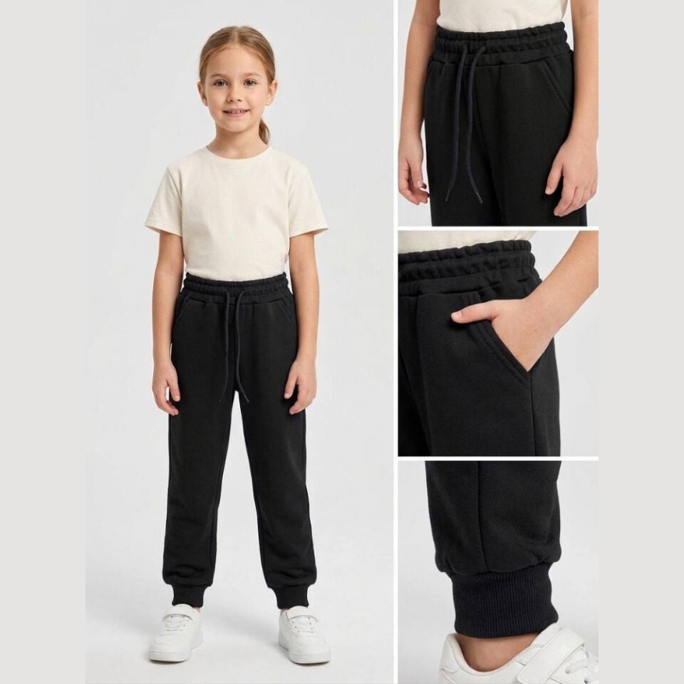Unisex 3 İplik Şardonsuz Jogger (Siyah)