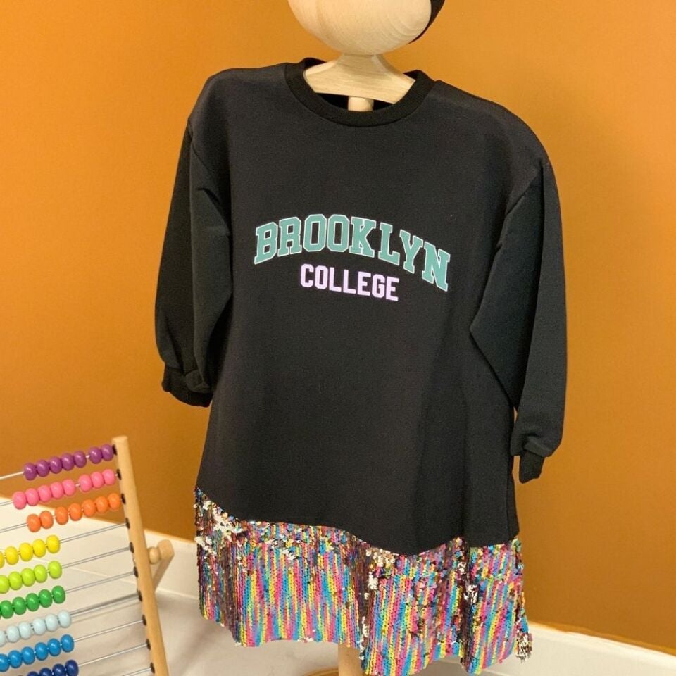 Brooklyn College Baskılı Pul Detaylı Kız Çocuk Sweat Elbise