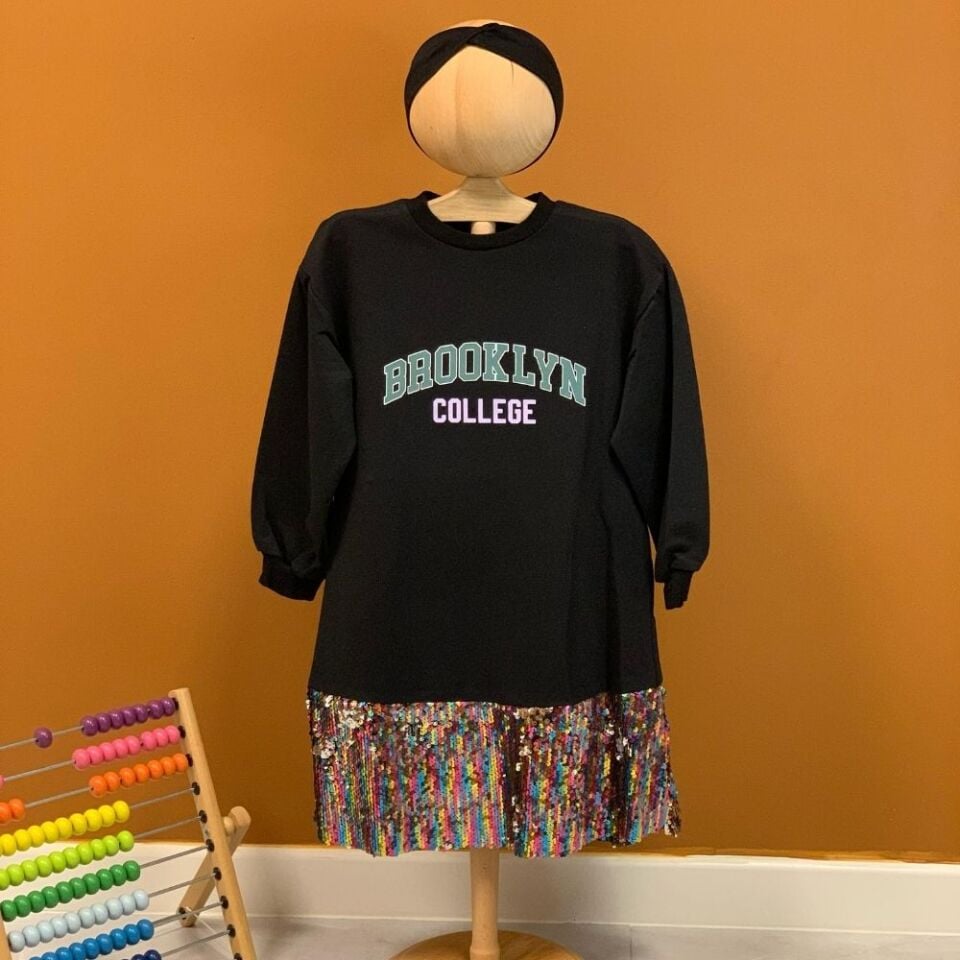 Brooklyn College Baskılı Pul Detaylı Kız Çocuk Sweat Elbise
